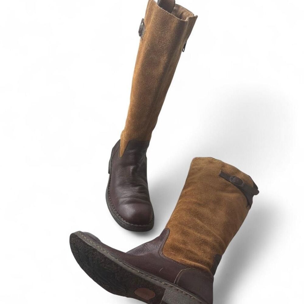 Born Beret Equestrian Crown Boret Tan and Brown Leather/Suede Knee-High Boots 9